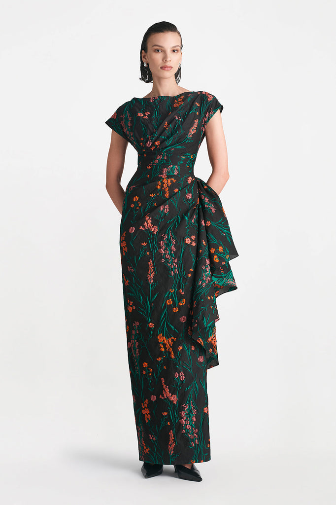 Floral Fil Coupe Florence Gown in Black Multi