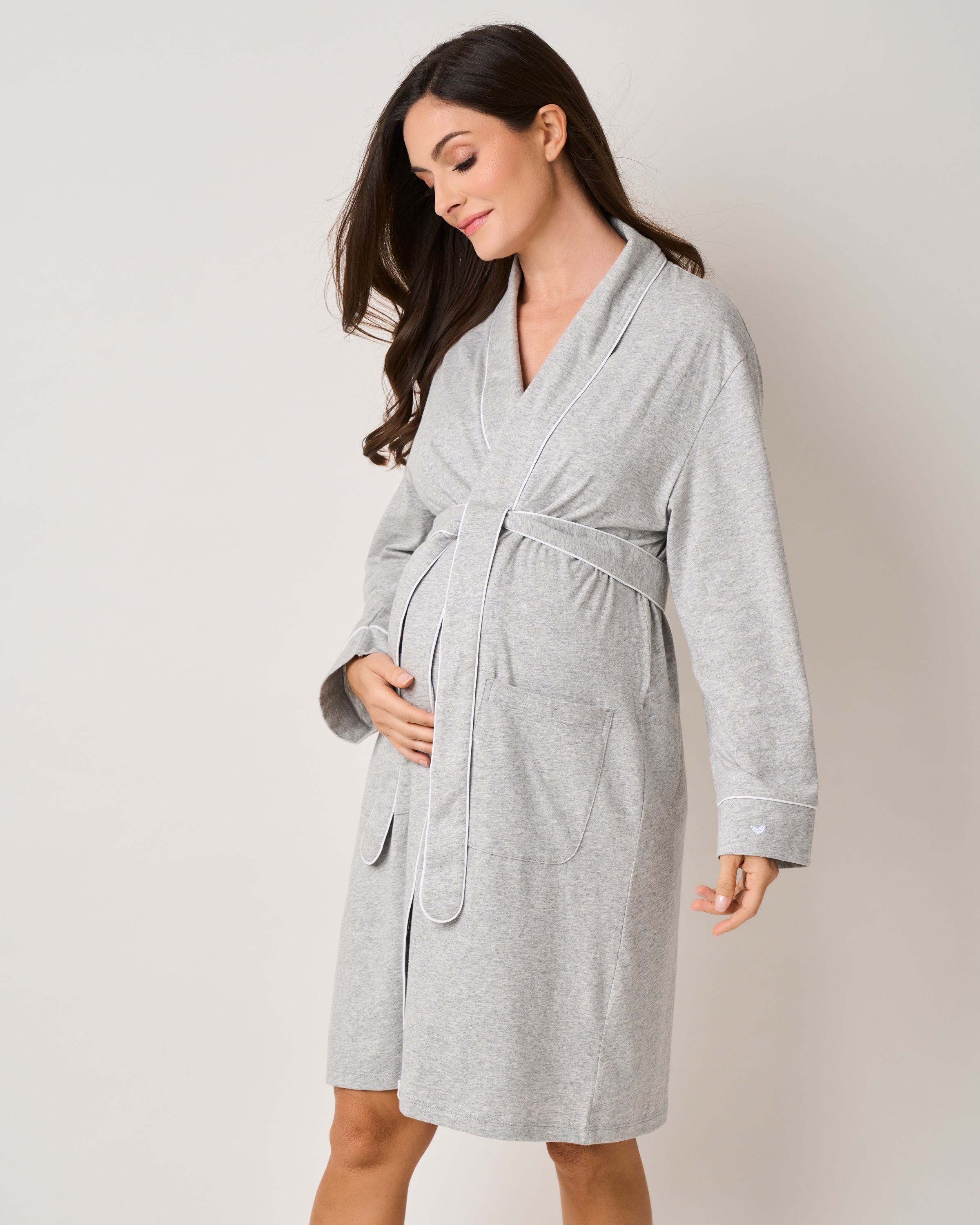 Women’s Pima Maternity Robe in Light Heather Grey