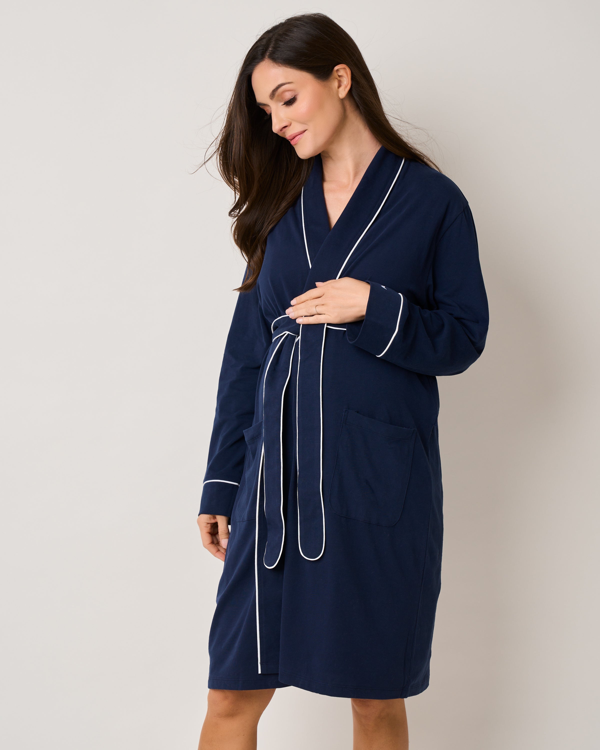 Women’s Pima Maternity Robe in Navy