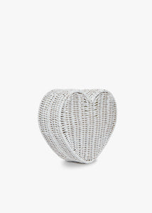 Sisal Heart Wicker Straw Clutch Bag in White