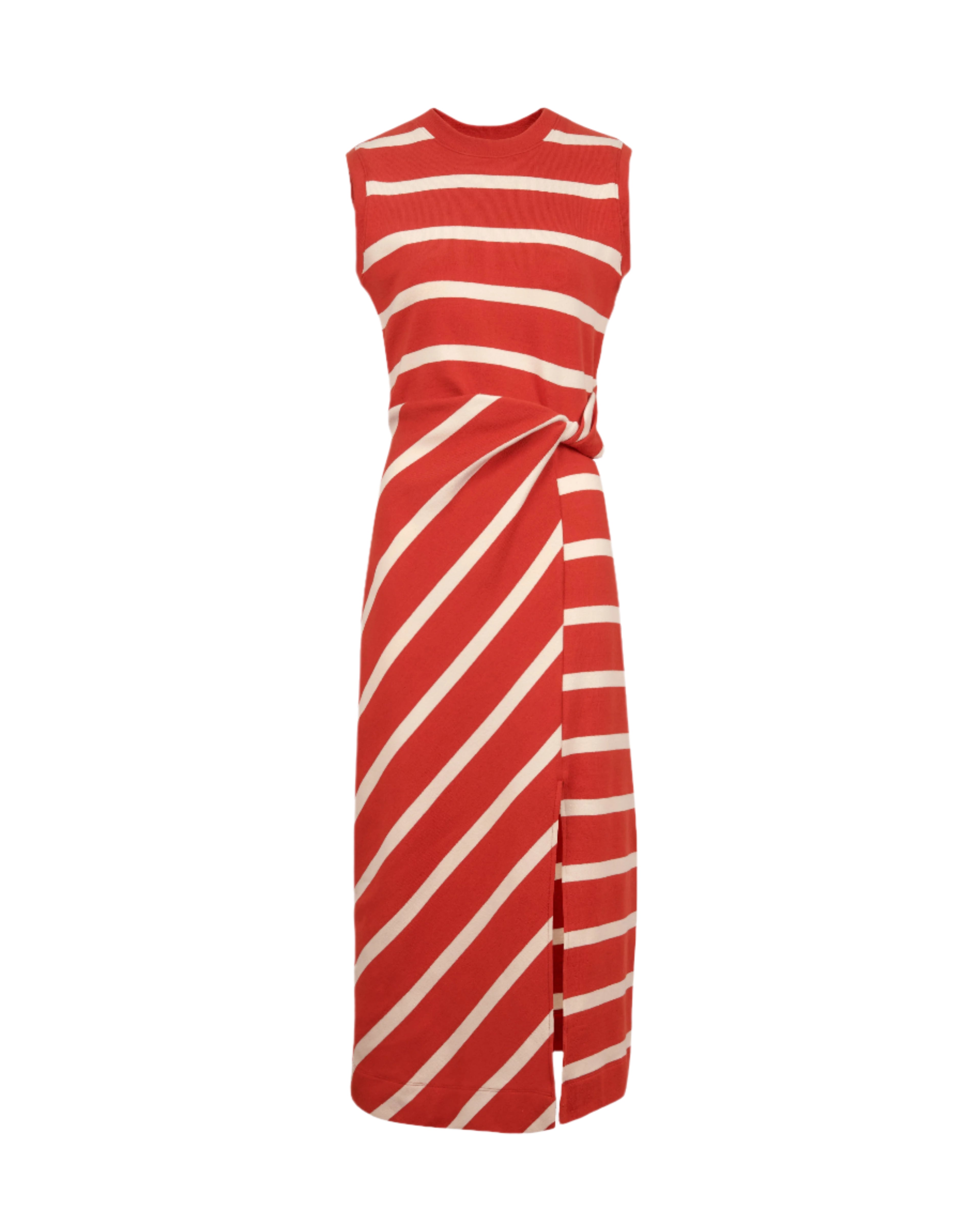 Sleeveless Striped Cody Dress in Brick & Cream Stripe