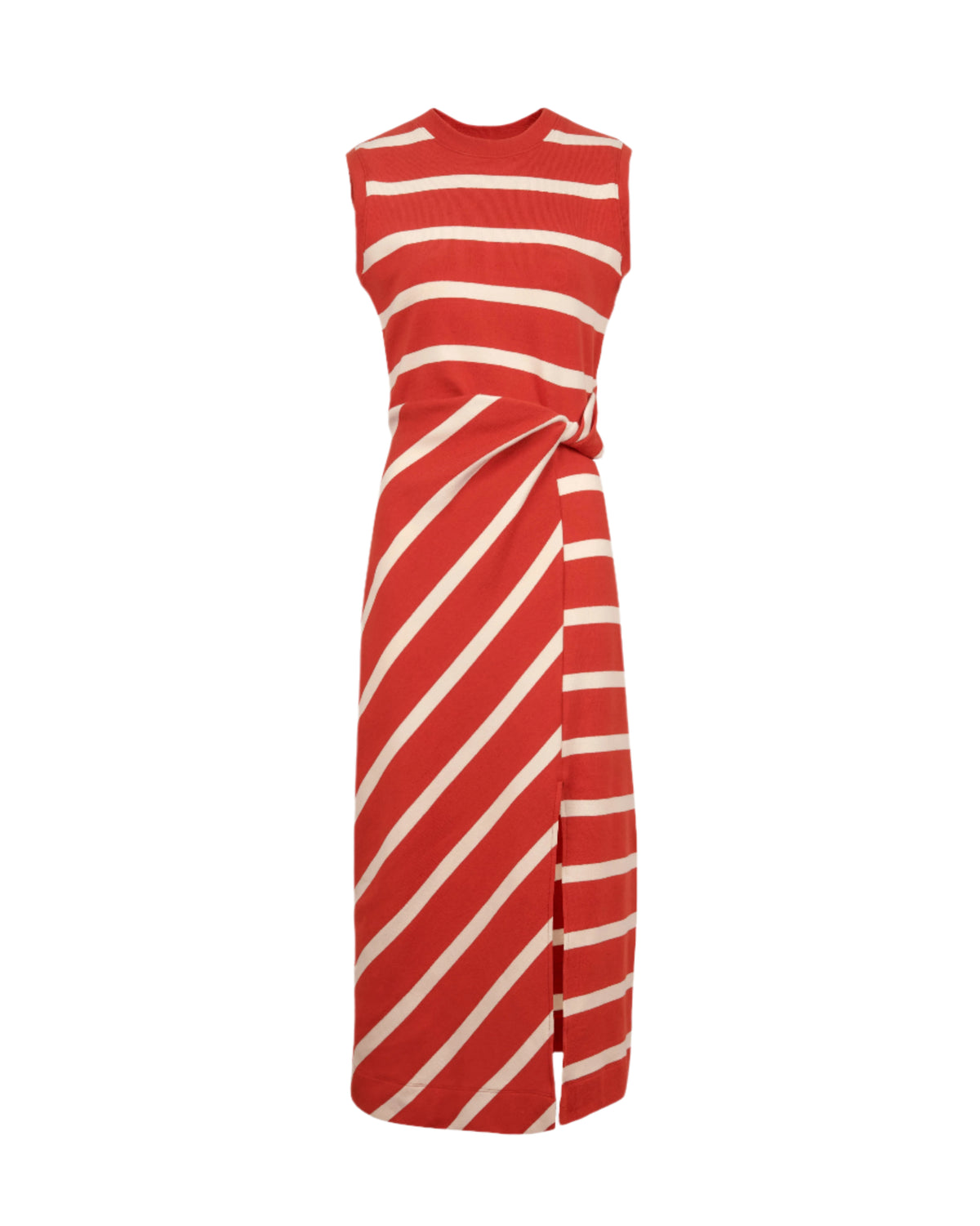 Sleeveless Striped Cody Dress in Brick & Cream Stripe