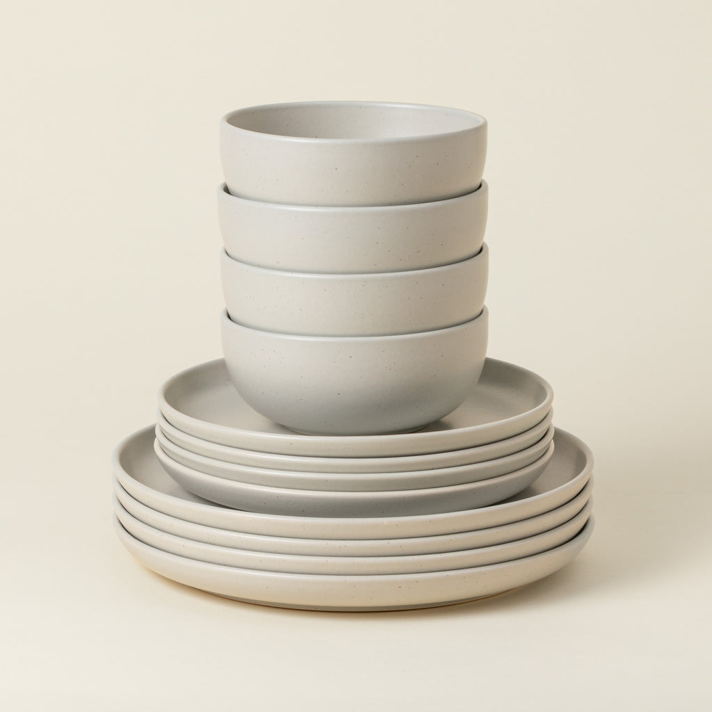 Pacifica Collection 12-pc Place Setting with Cereal Bowl in Oyster Grey