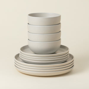 Pacifica Collection 12-pc Place Setting with Cereal Bowl in Oyster Grey
