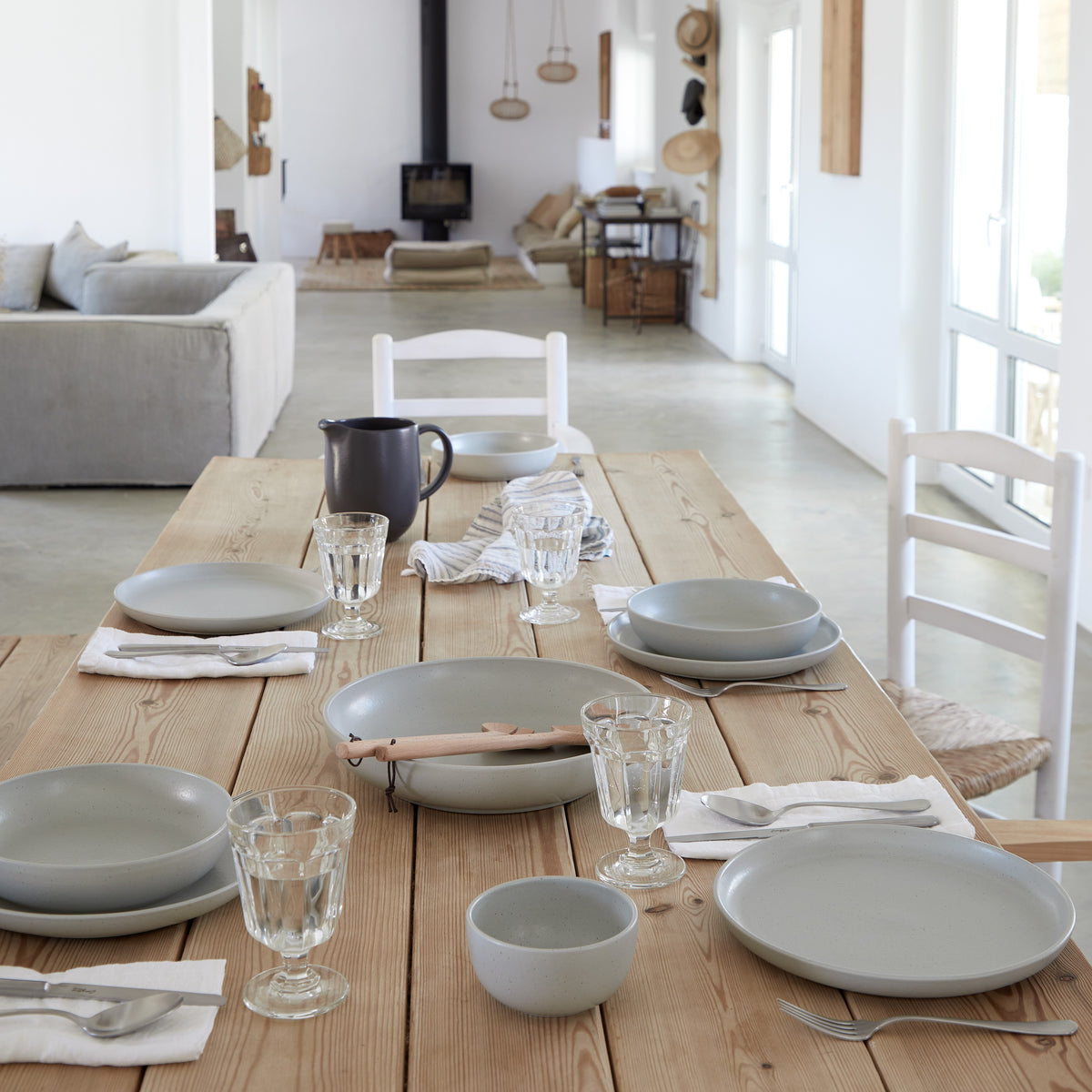 Pacifica Collection 12-pc Place Setting with Cereal Bowl in Oyster Grey