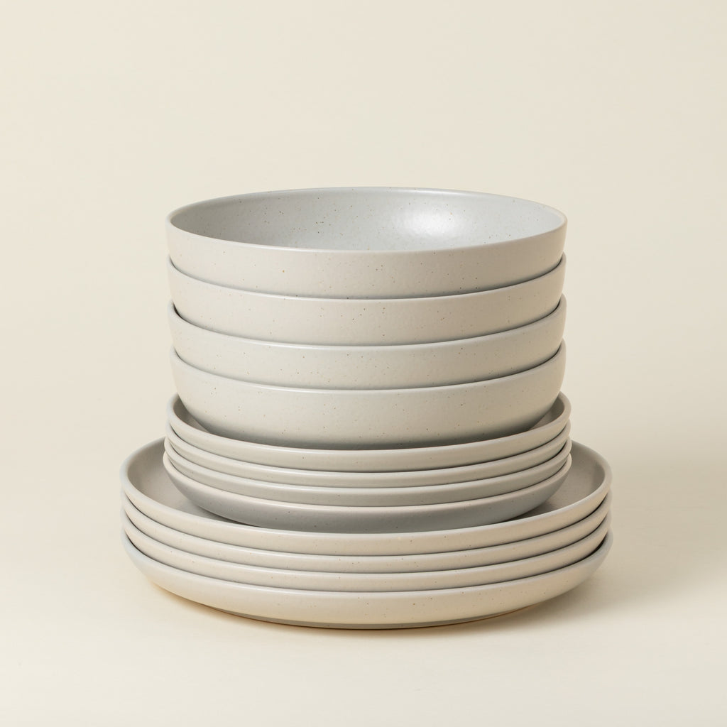 Pacifica Collection 12-pc Place Setting with Pasta Bowl in Oyster Grey