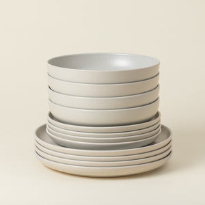 Pacifica Collection 12-pc Place Setting with Pasta Bowl in Oyster Grey
