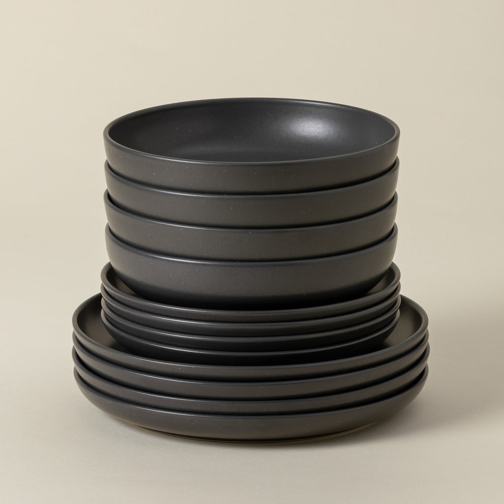 Pacifica Collection 12-pc Place Setting with Pasta Bowl in Seed Grey