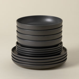 Pacifica Collection 12-pc Place Setting with Pasta Bowl in Seed Grey