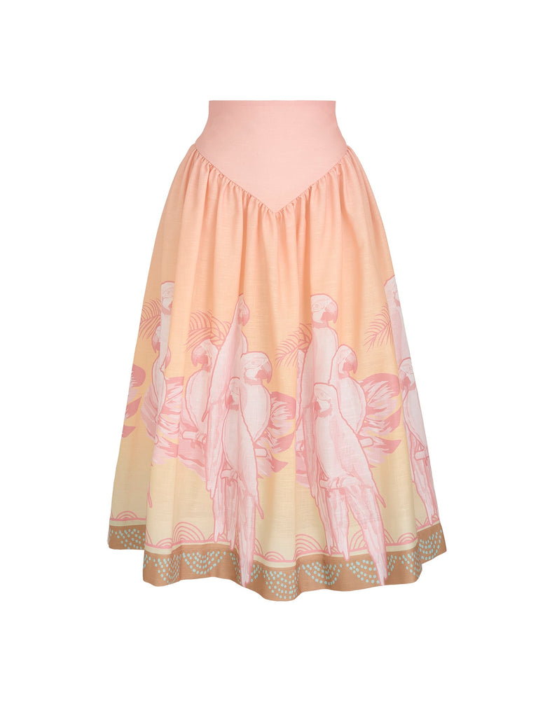 SOTAVENTO MIDI SKIRT IN CORAL MACAW PRINT - No Pise La Grama Web