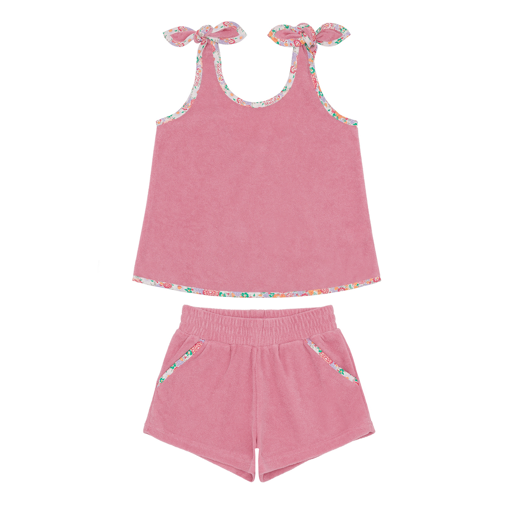 Girls Pink Sands French Terry Tie-Knot Tank Top Set