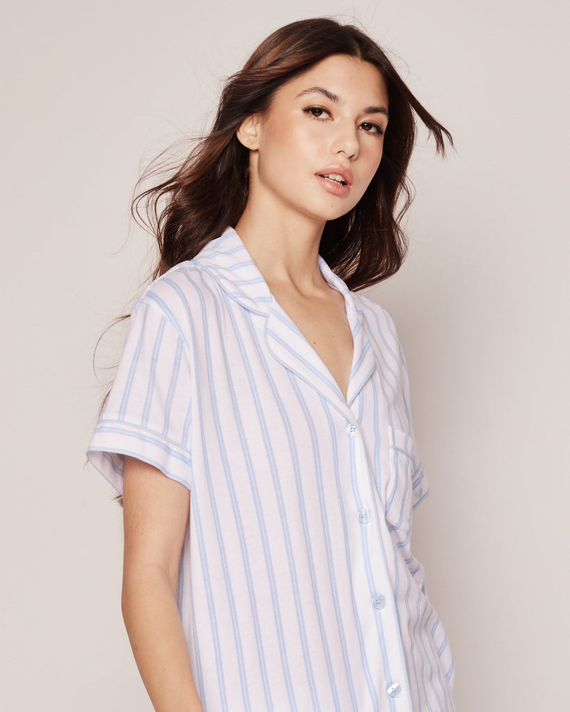 Women’s Pima Pajama Short Set in Periwinkle Stripe