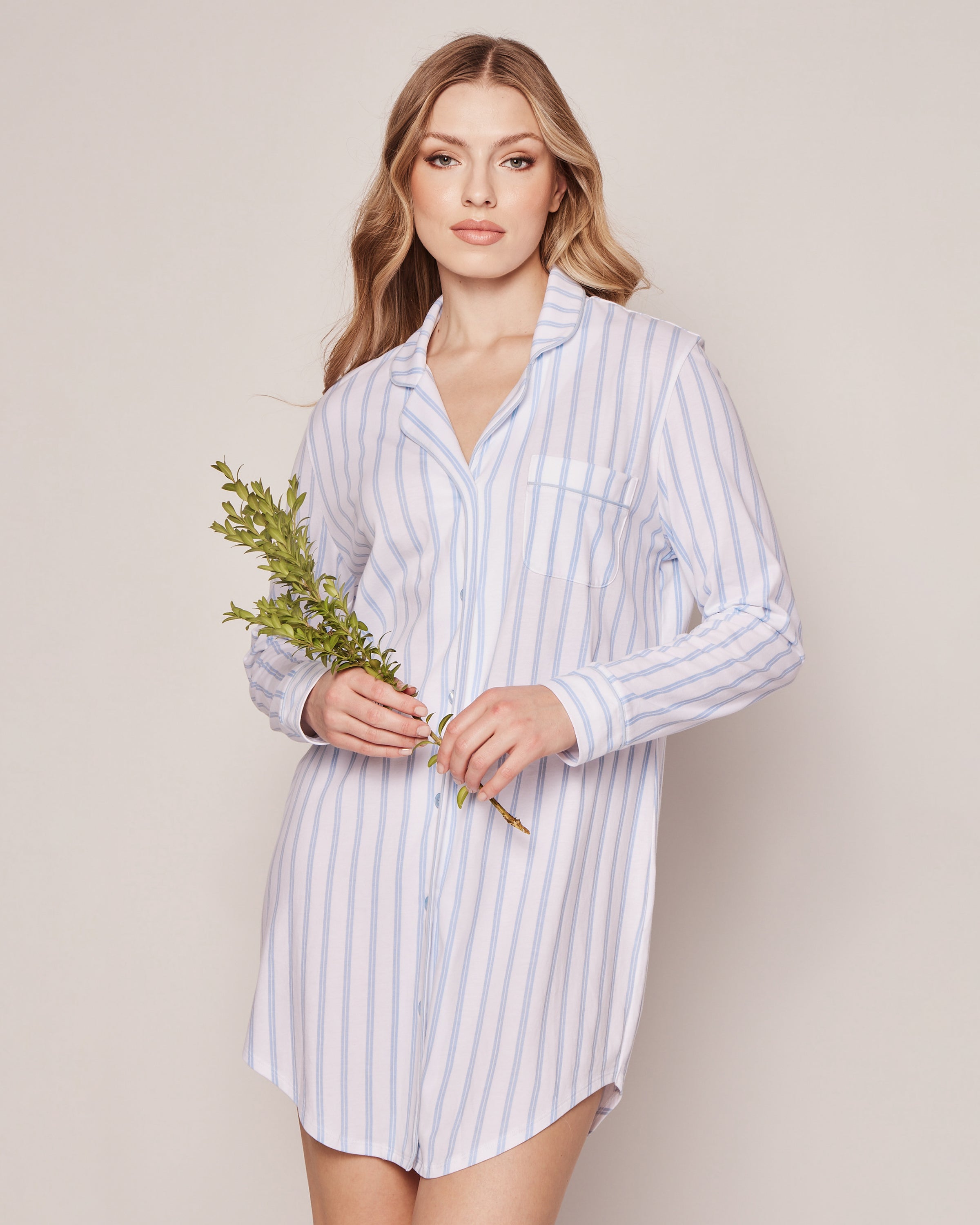 Women’s Pima Nightshirt in Periwinkle Stripe