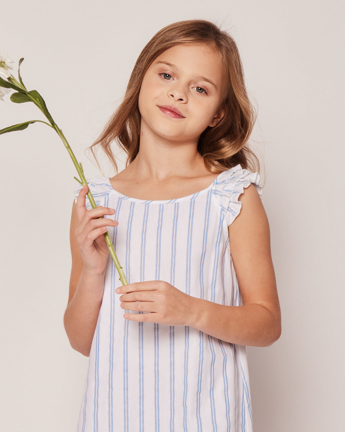 Girl’s Twill Amelie Nightgown in Periwinkle Stripe