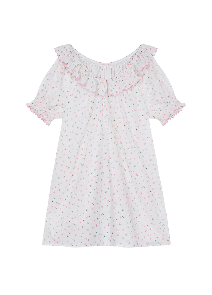 Dillie Cotton Nightdress in Pink Cornflower