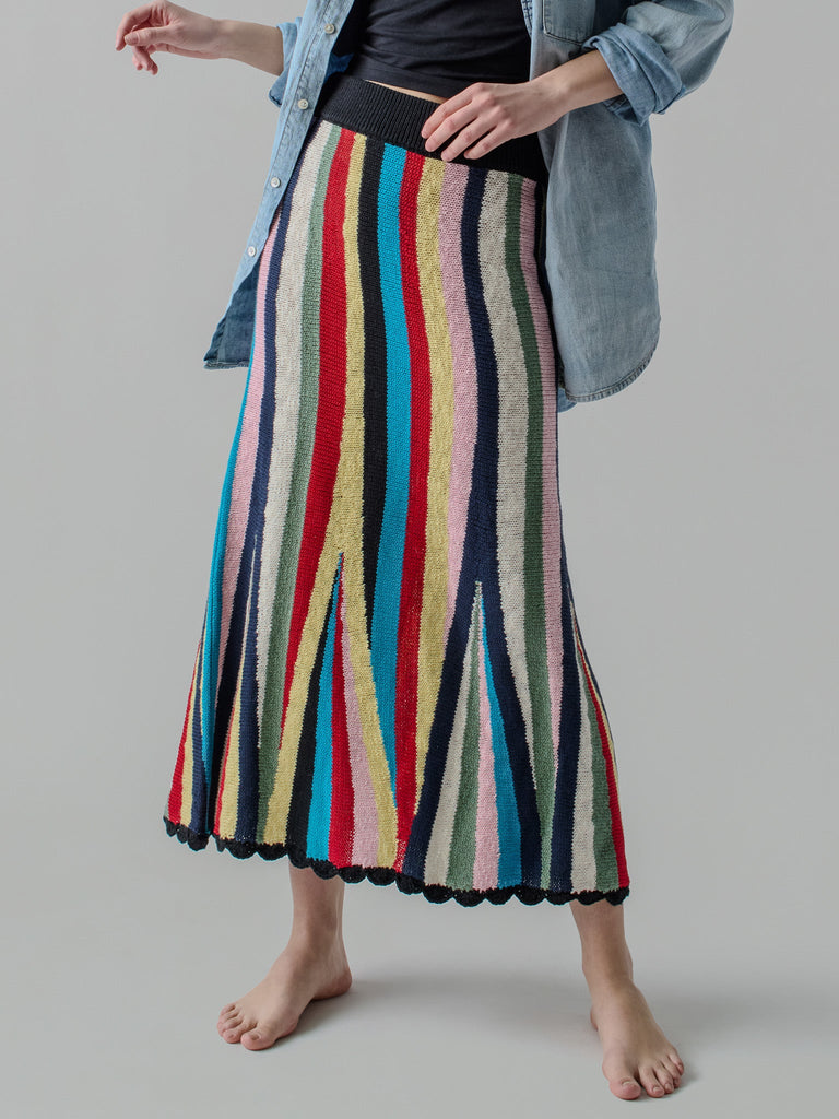 Marathi Skirt RTW LINGUA FRANCA NYC Stripe Multi XS