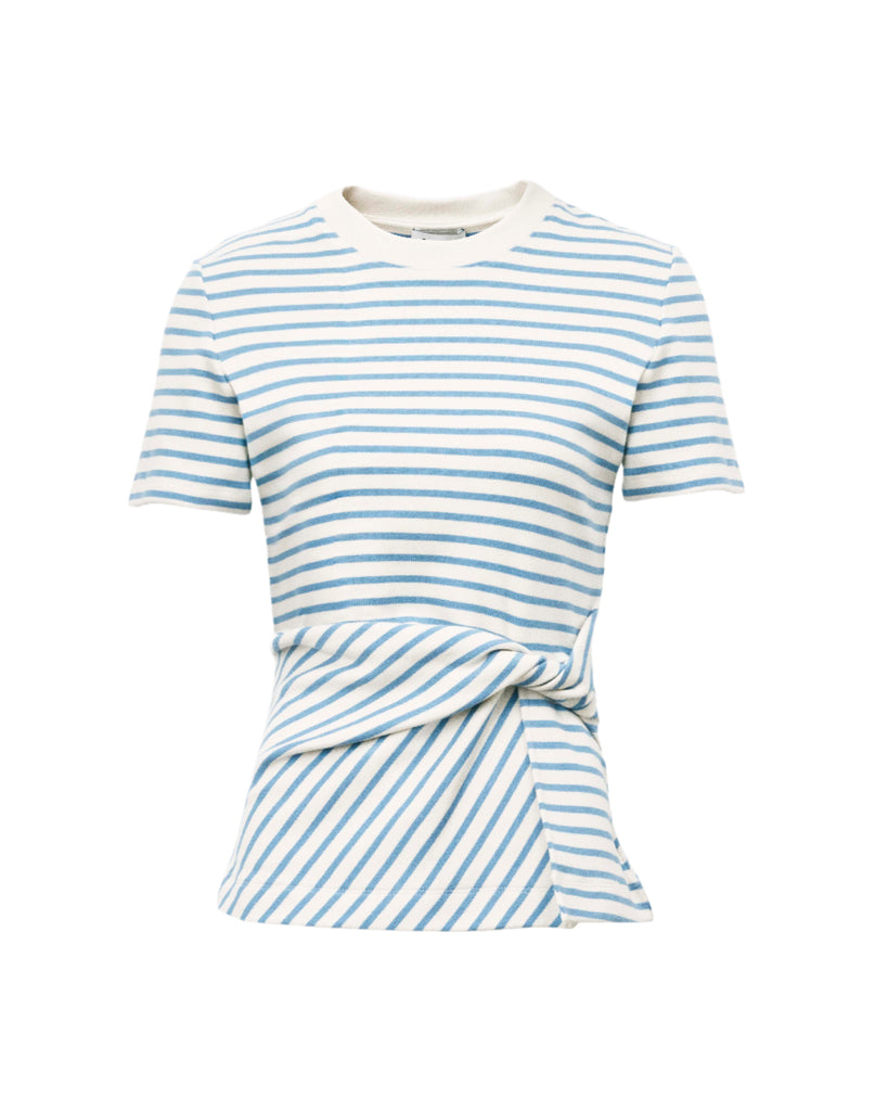 Short Sleeve Carlita Top in Cream & Blue Bird Thin Stripe