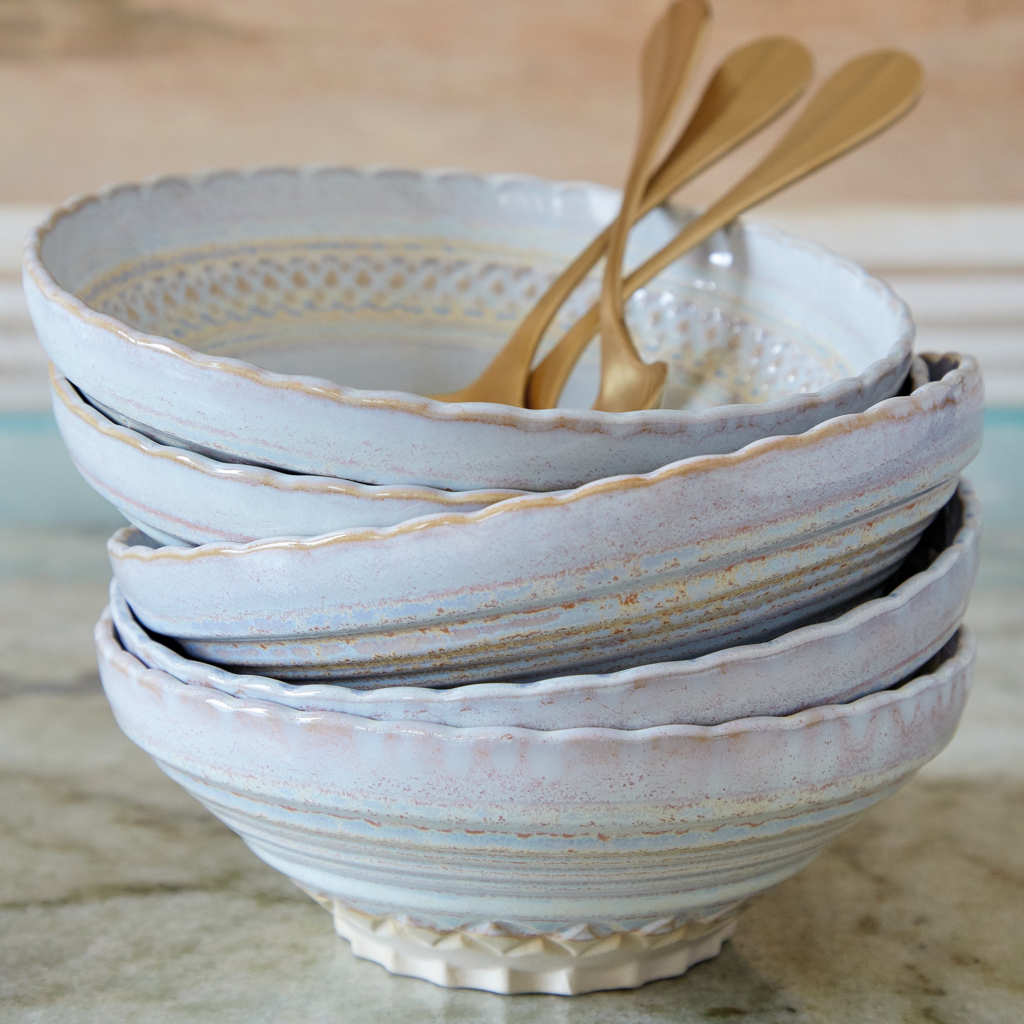 Costa Nova Cristal Collection Cereal Bowls 7" in Nacar, Set of 6