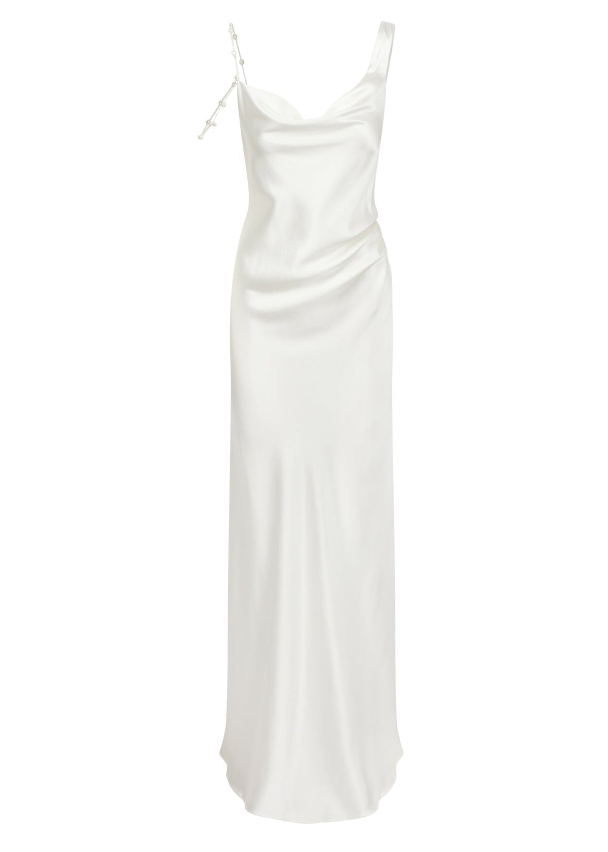 Asymmetric Cowl Dress with Pearl Straps | STYLE 019