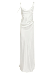 Asymmetric Cowl Dress with Pearl Straps | STYLE 019