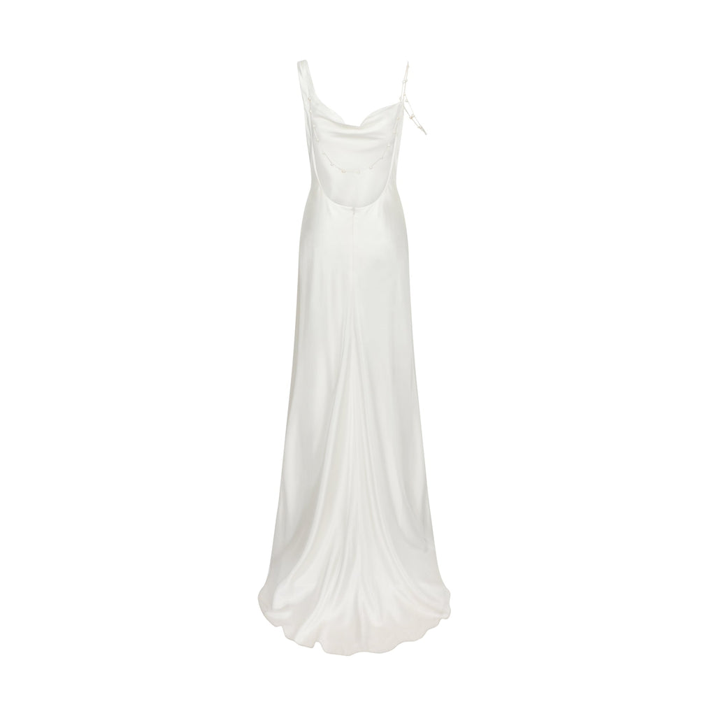 Asymmetric Cowl Dress with Pearl Straps | STYLE 019