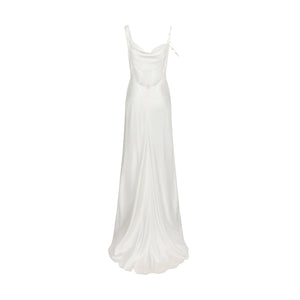 Asymmetric Cowl Dress with Pearl Straps | STYLE 019