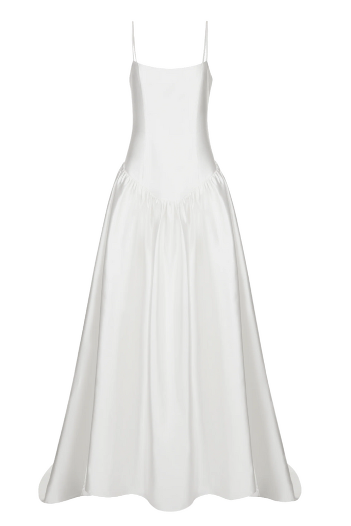 Scoop Neck Silk Mikado Drop Waist Dress | STYLE 075