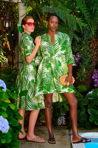Sandy Palm Fronds Print Caftan Dress