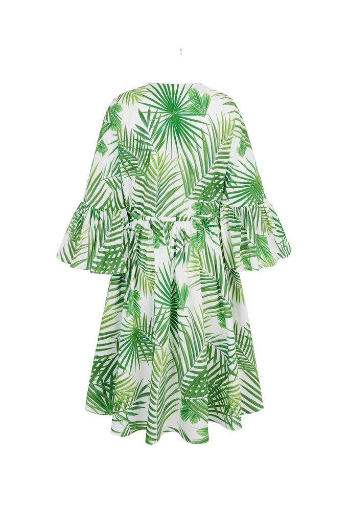 Sandy Palm Fronds Print Caftan Dress