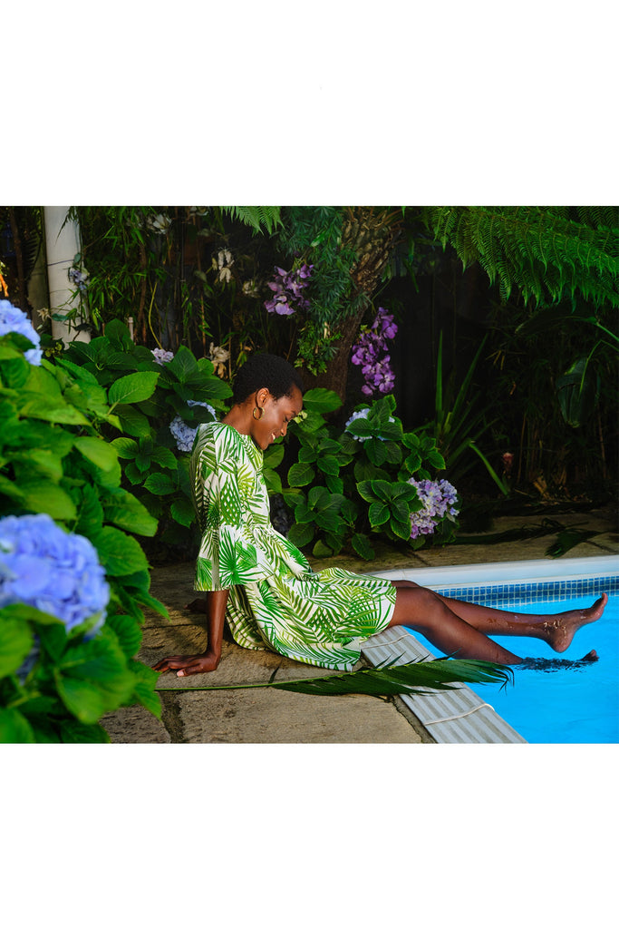 Sandy Palm Fronds Print Caftan Dress