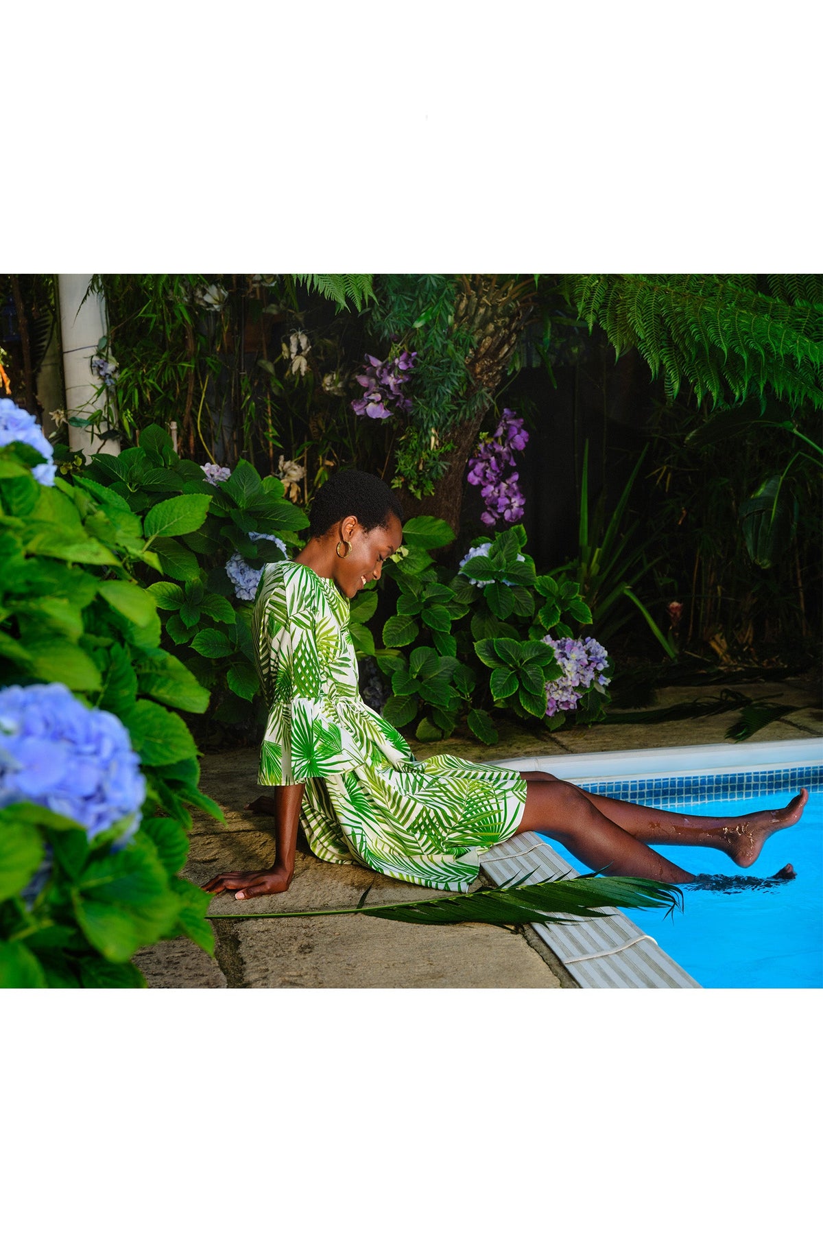 Sandy Palm Fronds Print Caftan Dress