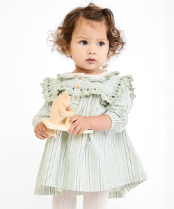 Sara Baby Dress in Sage Chevron Stripe