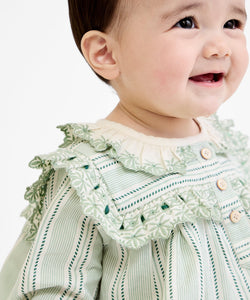 Sara Baby Dress in Sage Chevron Stripe