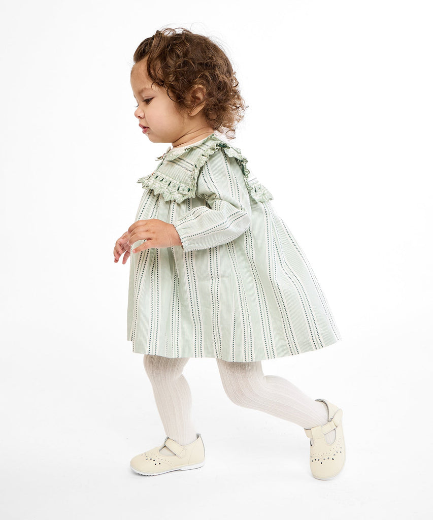 Sara Baby Dress in Sage Chevron Stripe