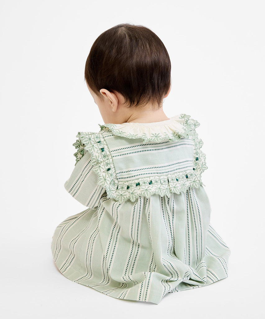 Sara Baby Dress in Sage Chevron Stripe