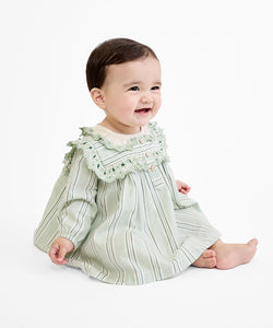 Sara Baby Dress in Sage Chevron Stripe