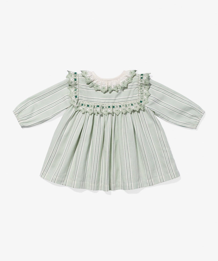 Sara Baby Dress in Sage Chevron Stripe