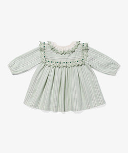 Sara Baby Dress in Sage Chevron Stripe
