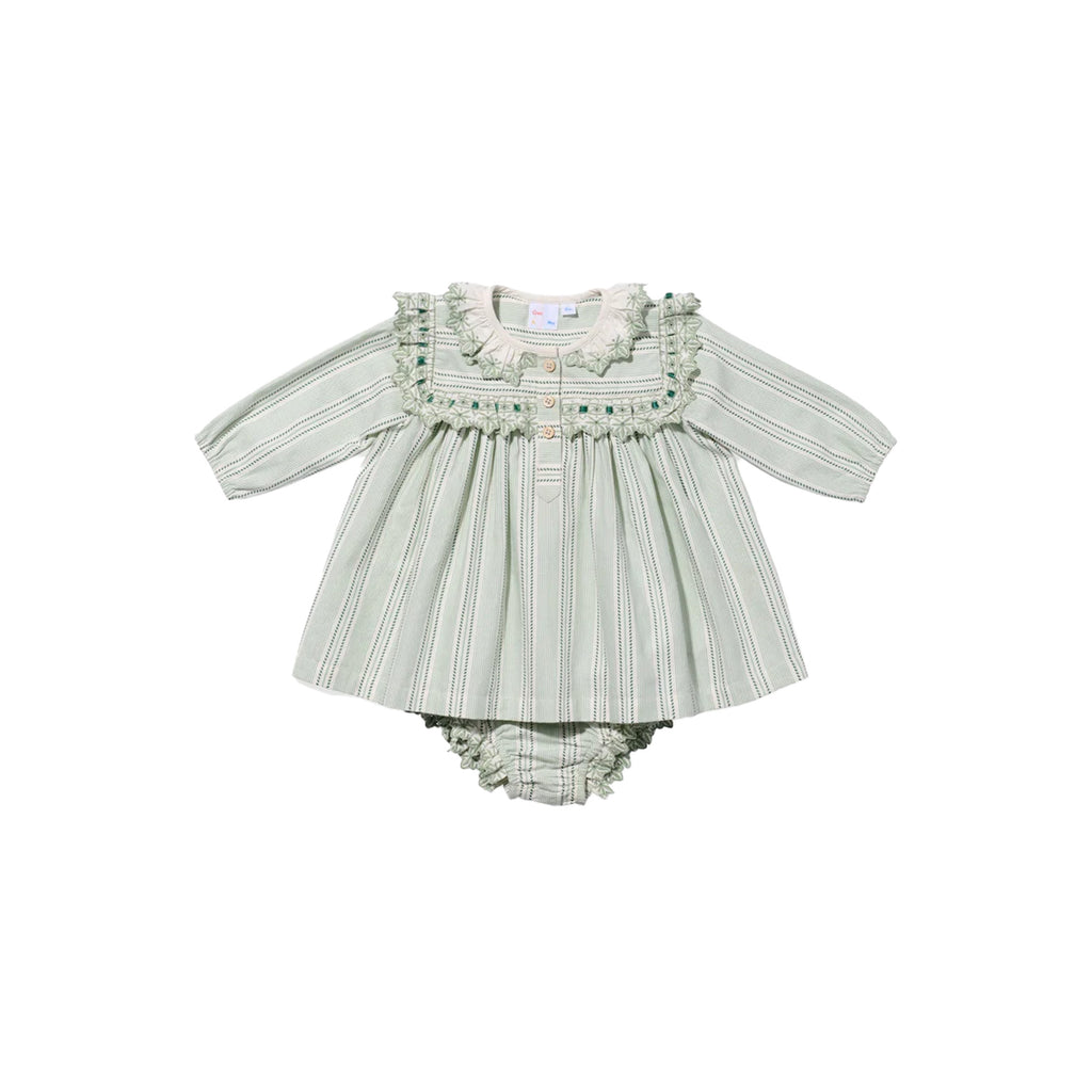 Sara Baby Dress in Sage Chevron Stripe