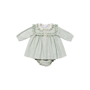 Sara Baby Dress in Sage Chevron Stripe