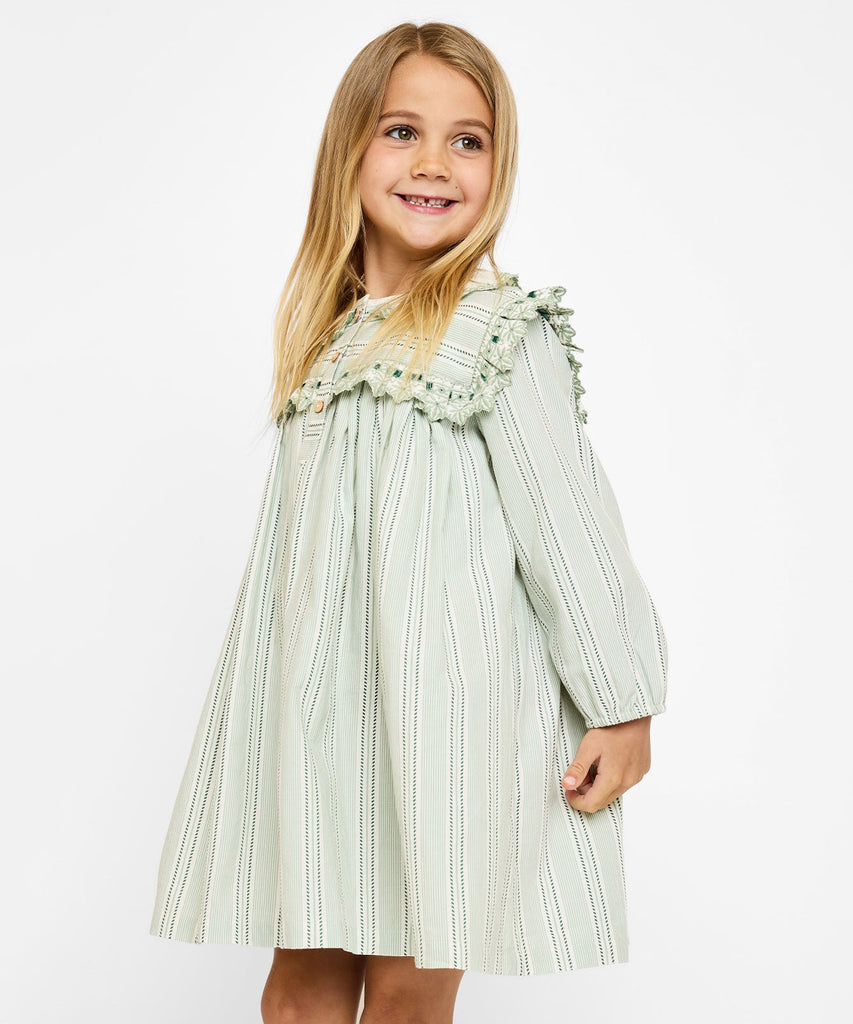 Sara Dress in Sage Chevron Stripe