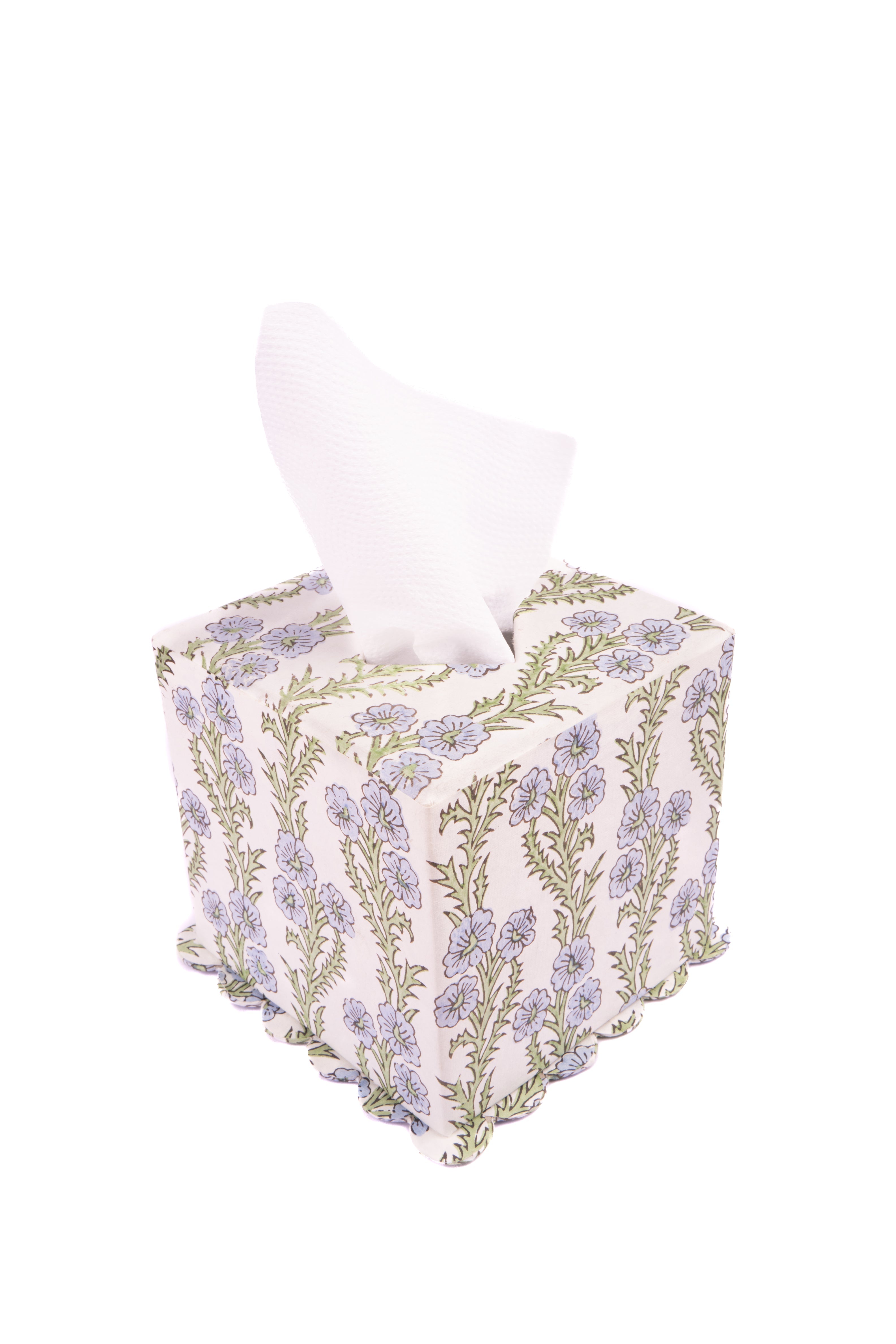 Scallop Tissue Box Cover in Forget-Me-Not Blockprint