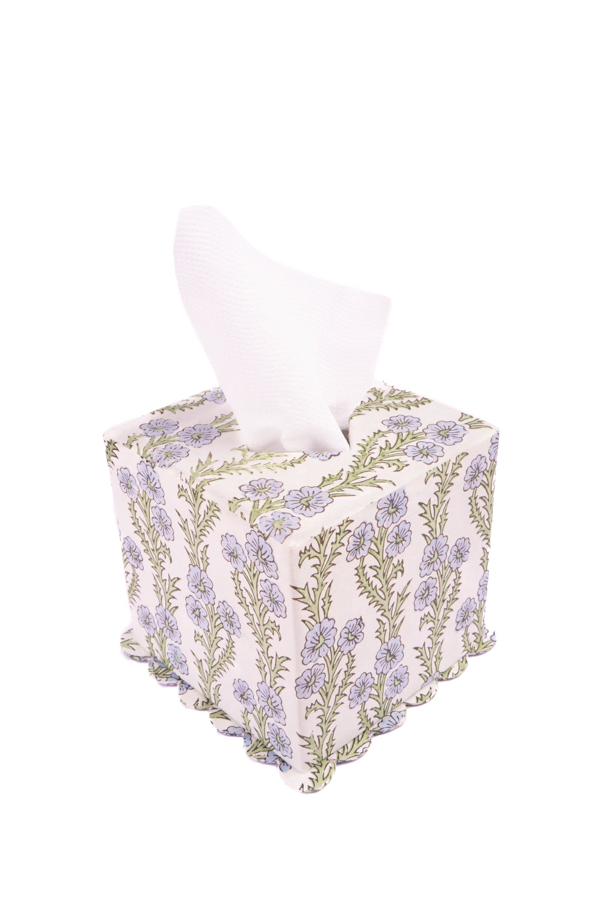 Scallop Tissue Box Cover in Forget-Me-Not Blockprint