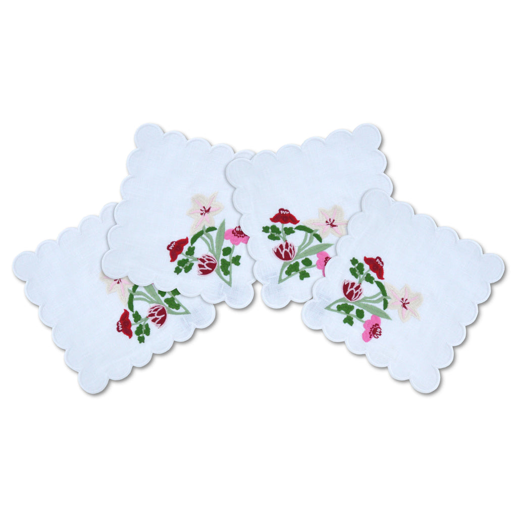 Scalloped Flower Cocktail Napkins (4) Burgundy Chefanie