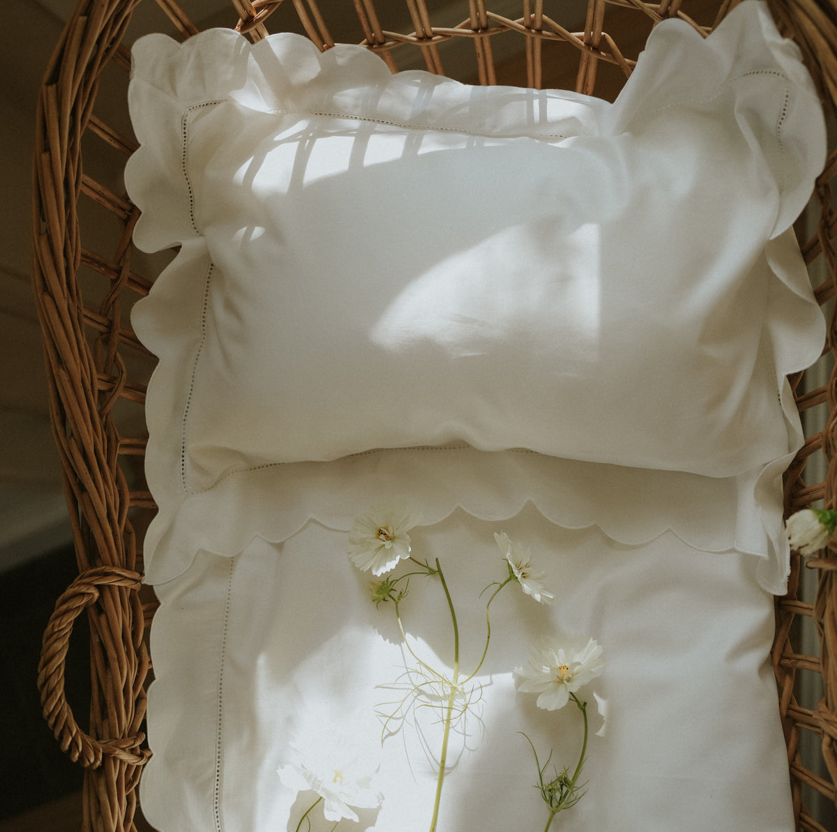 Scalloped Starlight Toddler Pillowcase in White