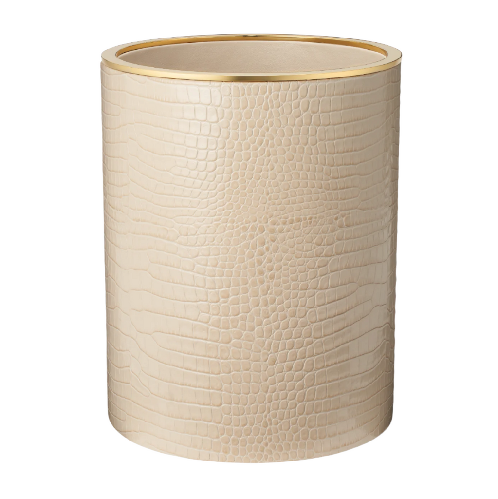 Classic Croc Leather Wastebasket in Fawn