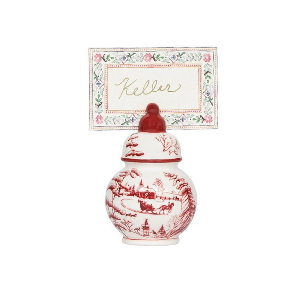 Country Estate Winter Frolic Ginger Jar Place Card Holder, Set of 4 in Ruby