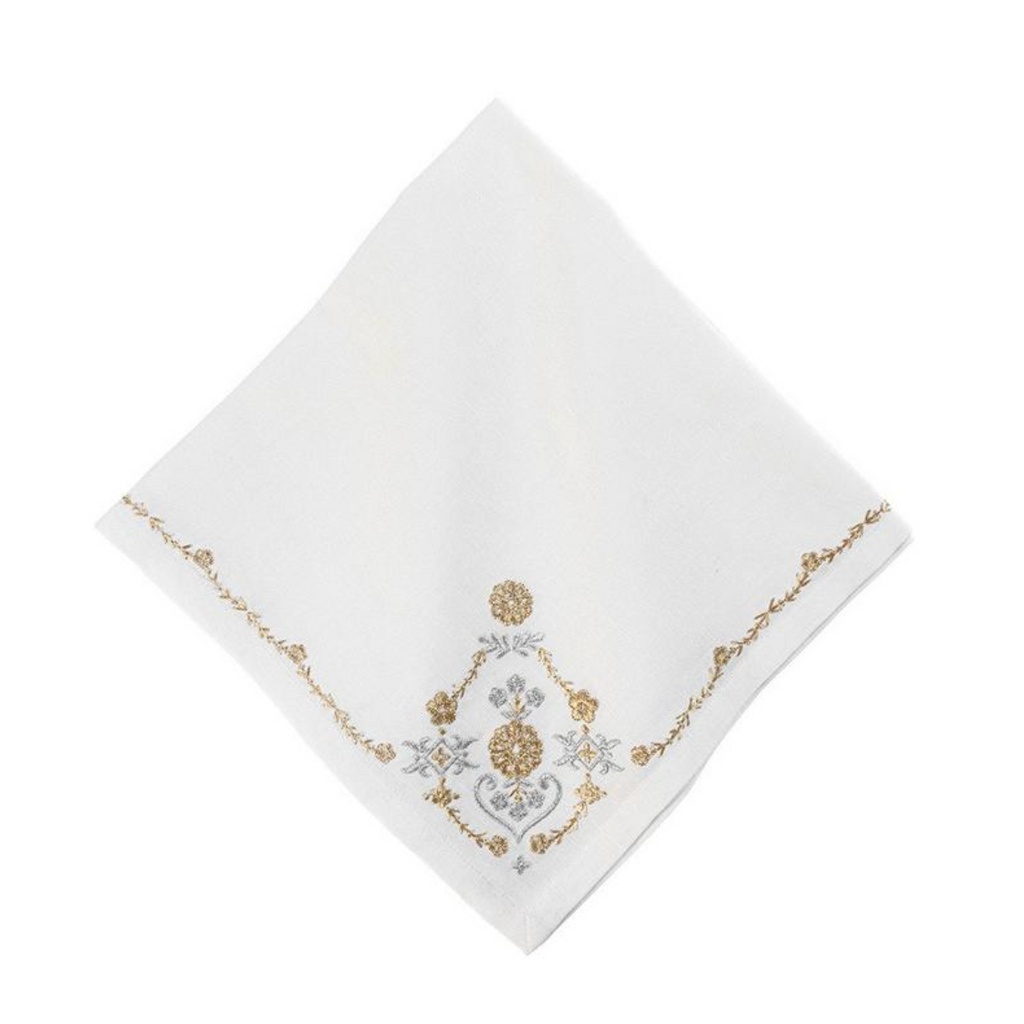 Heidi Embroidered Napkin in Gold/Silver