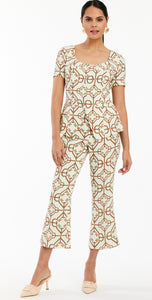 Tuxedo Crop Kick Pants in Quatrefoil Tile