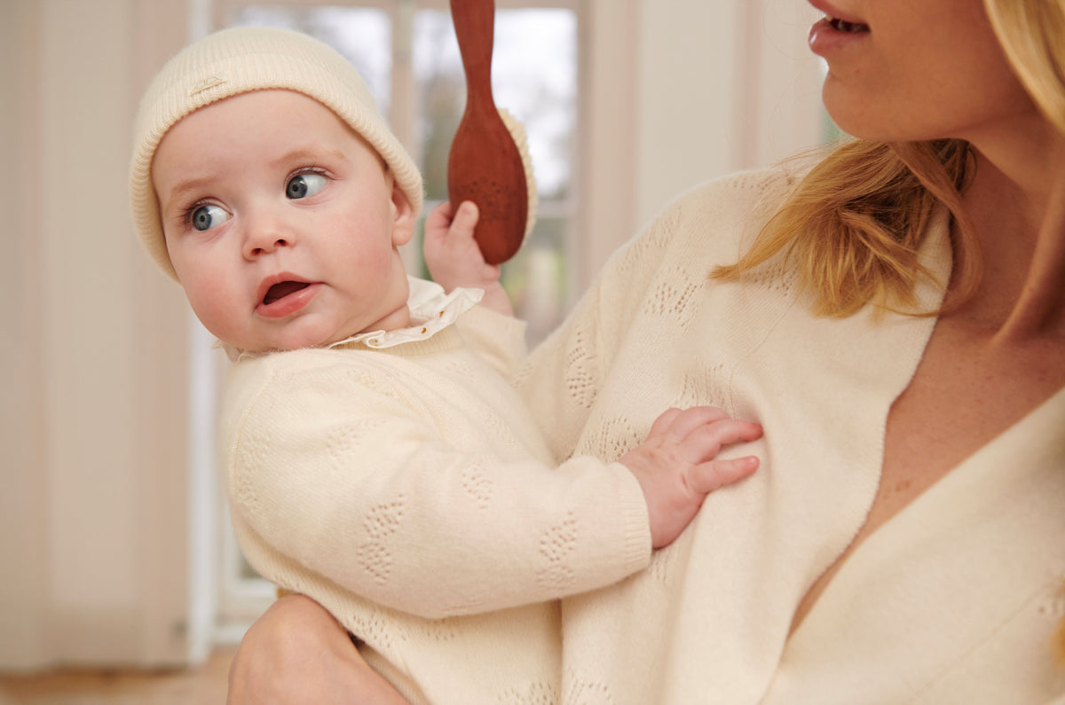 Angel Wing Pointelle Cardigan in Ivory